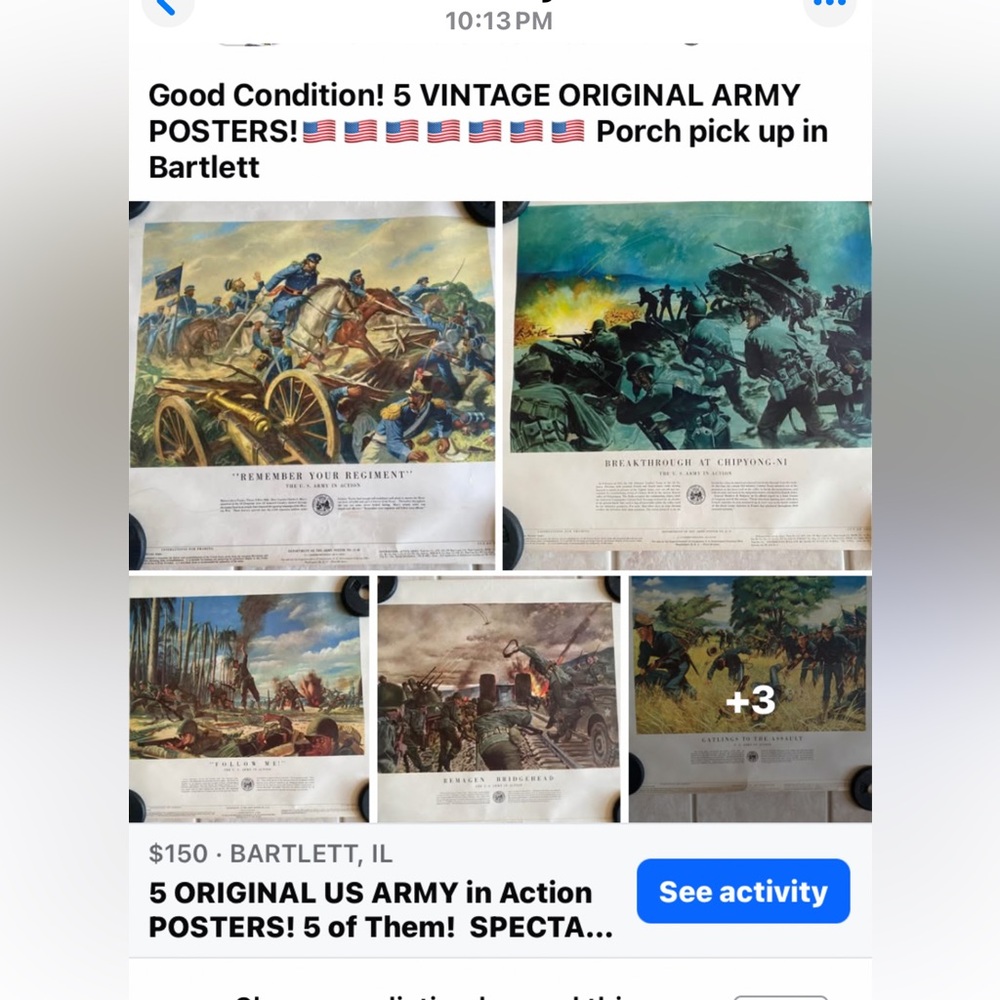 5 ORIGINAL US ARMY in Action POSTERS! There are 5 of them! Will split/50 each